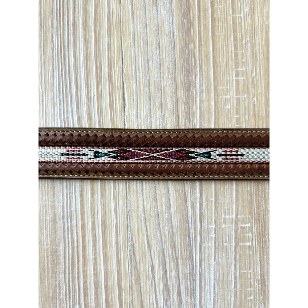 Tony Lama Men's Brown Leather Western Belt Braided Southwestern Buckle Size 44